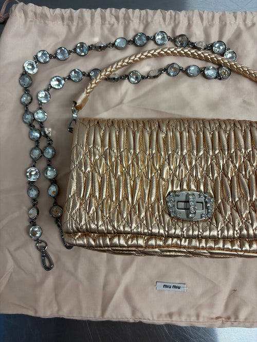 Miu Miu Medium Matelassé Crystal Chain Bag – Metallic Gold