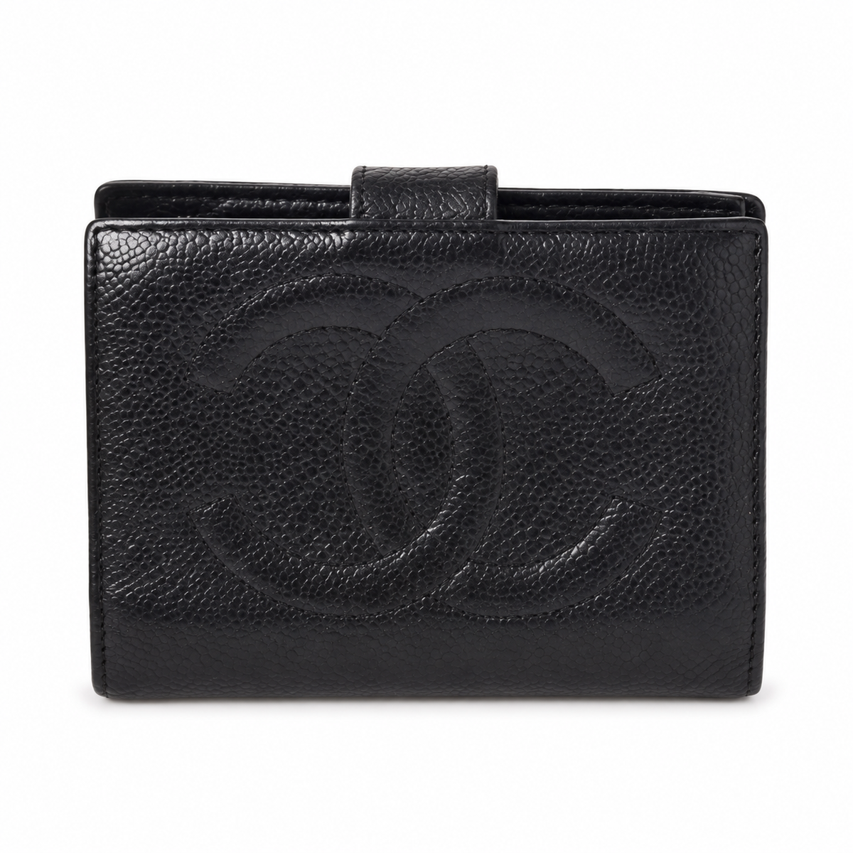 Chanel Vintage Black Caviar Leather Oversized CC Bifold Wallet