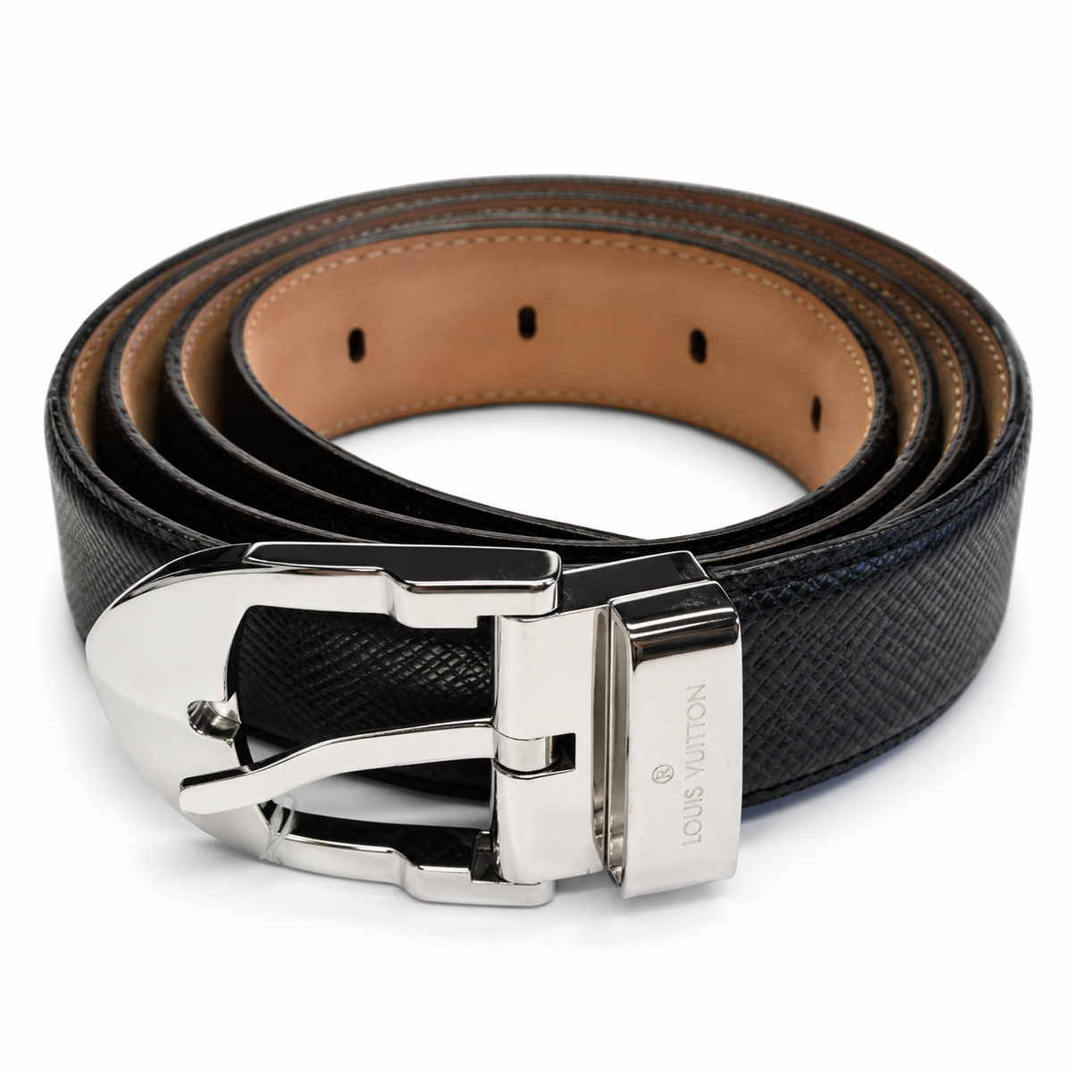 Louis Vuitton Taiga Ceinture Classique Belt – Black with Silver-Tone Buckle (M6843)