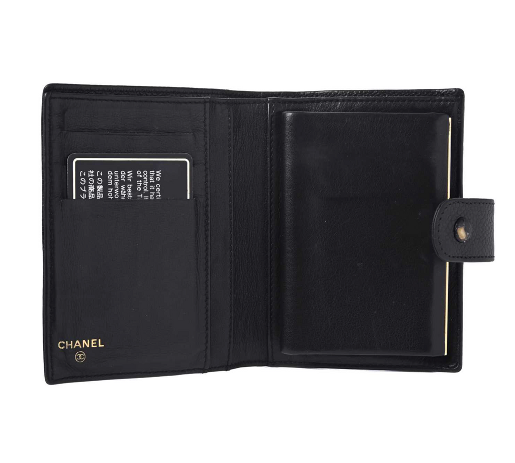 Chanel Vintage Black Caviar Leather Oversized CC Bifold Wallet